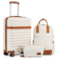Kono 20 Inch Stylish Hard Shell ABS+PC Cabin Suitcase Included Multi - Compartment Backpack with Small Pouch 3 Piece Travel Set - Cream And Brown