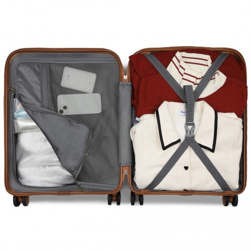 Kono 20 Inch Stylish Hard Shell ABS+PC Cabin Suitcase Included Multi - Compartment Backpack with Small Pouch 3 Piece Travel Set - Cream And Brown