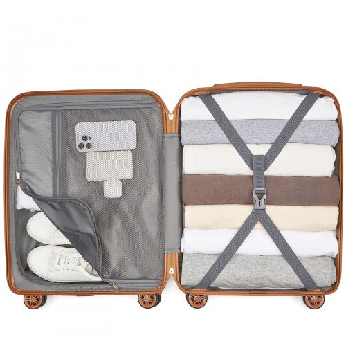 Kono 20 Inch Stylish Lightweight Hard Shell ABS+PC Cabin Carry - On Suitcase with TSA Lock for Enhanced Security - Green and Brown