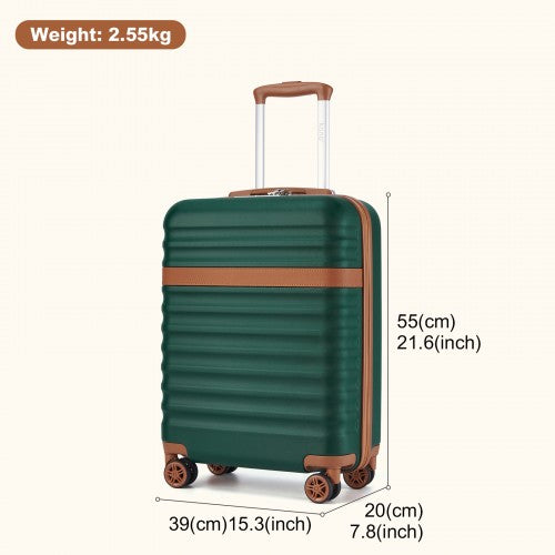 Kono 20 Inch Stylish Lightweight Hard Shell ABS+PC Cabin Carry - On Suitcase with TSA Lock for Enhanced Security - Green and Brown