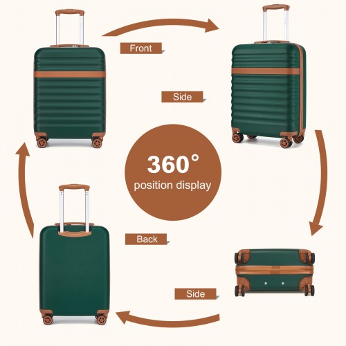 Kono 20 Inch Stylish Lightweight Hard Shell ABS+PC Cabin Carry - On Suitcase with TSA Lock for Enhanced Security - Green and Brown