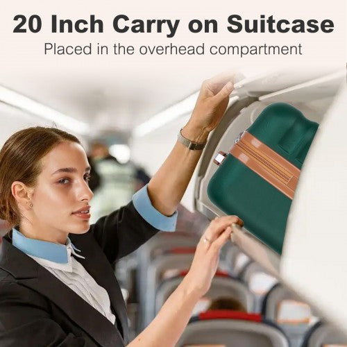 Kono 20 Inch Stylish Lightweight Hard Shell ABS+PC Cabin Carry - On Suitcase with TSA Lock for Enhanced Security - Green and Brown