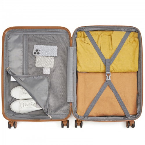 Kono 24 Inch Expandable Lightweight Hard Shell ABS+PC Check - In Suitcase with TSA Lock Ideal for Extended Trips and Secure Travel - Green And Brown