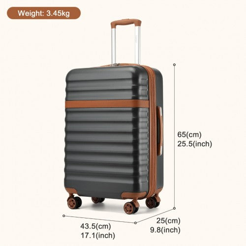 Kono 24 Inch Expandable Lightweight Hard Shell ABS+PC Check - In Suitcase with TSA Lock Ideal for Extended Trips and Secure Travel - Grey And Brown