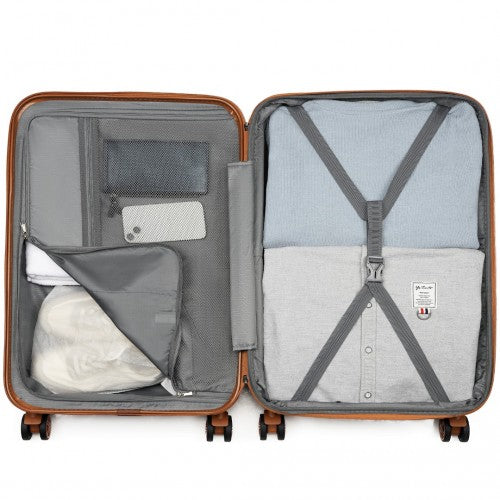 Kono 24 Inch Expandable Lightweight Hard Shell ABS+PC Check - In Suitcase with TSA Lock Ideal for Extended Trips and Secure Travel - Grey And Brown