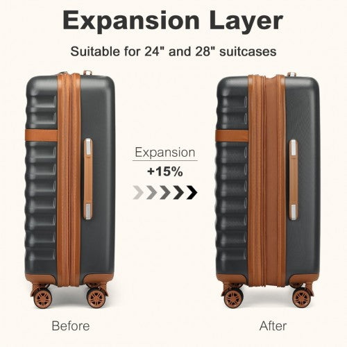 Kono 24 Inch Expandable Lightweight Hard Shell ABS+PC Check - In Suitcase with TSA Lock Ideal for Extended Trips and Secure Travel - Grey And Brown