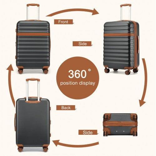 Kono 24 Inch Expandable Lightweight Hard Shell ABS+PC Check - In Suitcase with TSA Lock Ideal for Extended Trips and Secure Travel - Grey And Brown