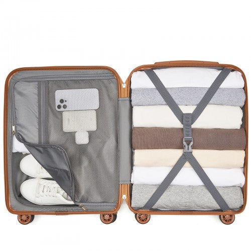Kono 20 Inch Stylish Lightweight Hard Shell ABS+PC Cabin Carry - On Suitcase with TSA Lock for Enhanced Security - Navy and Brown