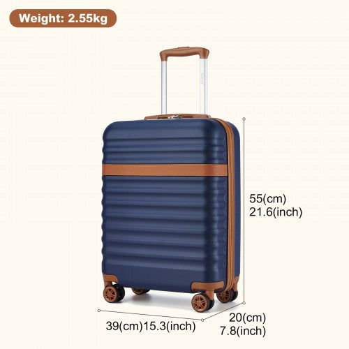 Kono 20 Inch Stylish Lightweight Hard Shell ABS+PC Cabin Carry - On Suitcase with TSA Lock for Enhanced Security - Navy and Brown