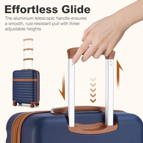 Kono 20 Inch Stylish Lightweight Hard Shell ABS+PC Cabin Carry - On Suitcase with TSA Lock for Enhanced Security - Navy and Brown