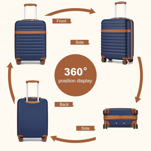 Kono 20 Inch Stylish Lightweight Hard Shell ABS+PC Cabin Carry - On Suitcase with TSA Lock for Enhanced Security - Navy and Brown