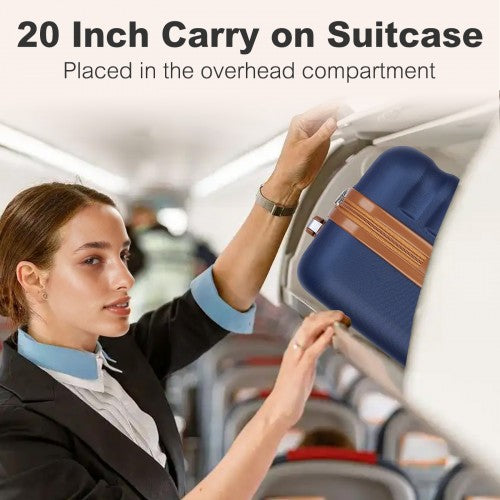 Kono 20 Inch Stylish Lightweight Hard Shell ABS+PC Cabin Carry - On Suitcase with TSA Lock for Enhanced Security - Navy and Brown