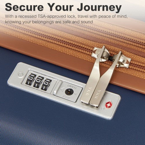 Kono 20 Inch Stylish Lightweight Hard Shell ABS+PC Cabin Carry - On Suitcase with TSA Lock for Enhanced Security - Navy and Brown