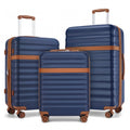 Kono 3 - Piece Expandable Luggage Set 20"/24"/28" Durable Hard Shell ABS+PC Suitcases with TSA Lock for Secure Travel - Navy and Brown