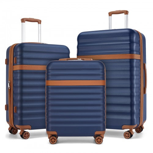 Kono 3 - Piece Expandable Luggage Set 20"/24"/28" Durable Hard Shell ABS+PC Suitcases with TSA Lock for Secure Travel - Navy and Brown