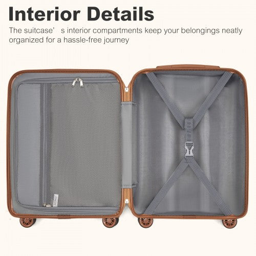 Kono 3 - Piece Expandable Luggage Set 20"/24"/28" Durable Hard Shell ABS+PC Suitcases with TSA Lock for Secure Travel - Navy and Brown