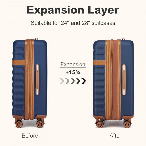 Kono 3 - Piece Expandable Luggage Set 20"/24"/28" Durable Hard Shell ABS+PC Suitcases with TSA Lock for Secure Travel - Navy and Brown