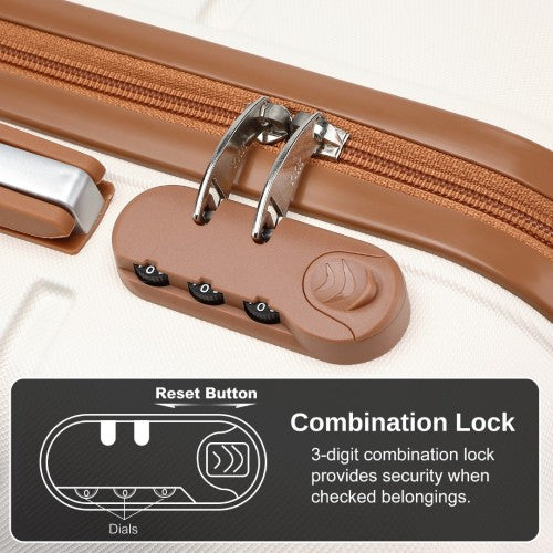 Kono 20 Inch Premium ABS Cabin Carry - On Suitcase with Secure Combination Lock for Effortless Travel - Cream And Brown