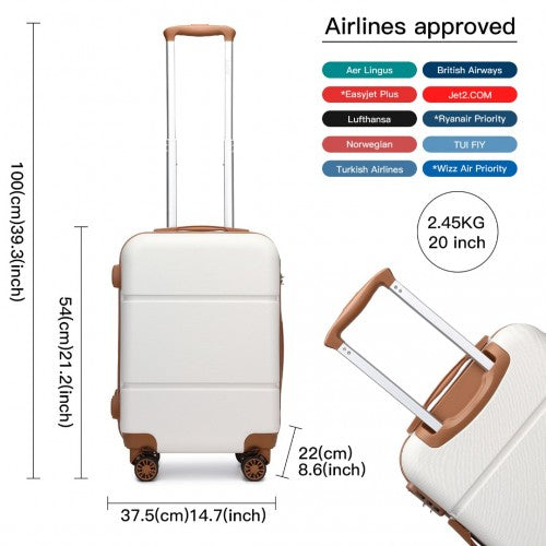 Kono 20 Inch Premium ABS Cabin Carry - On Suitcase with Secure Combination Lock for Effortless Travel - Cream And Brown