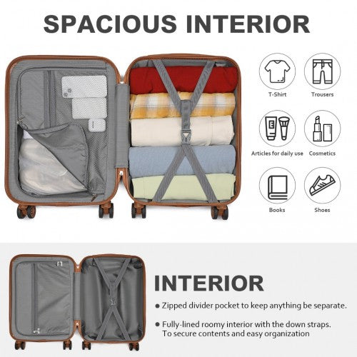 Kono 20 Inch Premium ABS Cabin Carry - On Suitcase with Secure Combination Lock for Effortless Travel - Cream And Brown