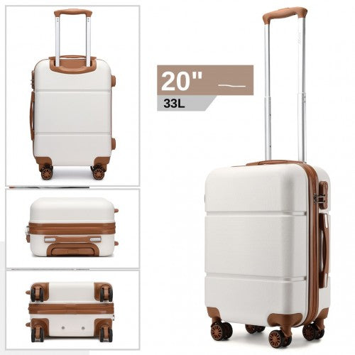 Kono 20 Inch Premium ABS Cabin Carry - On Suitcase with Secure Combination Lock for Effortless Travel - Cream And Brown