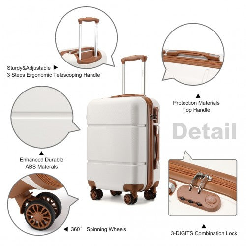 Kono 20 Inch Premium ABS Cabin Carry - On Suitcase with Secure Combination Lock for Effortless Travel - Cream And Brown