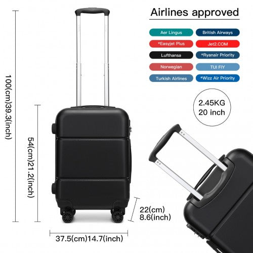 Kono 20 Inch Premium ABS Cabin Carry - On Suitcase with Secure Combination Lock for Effortless Travel - Black