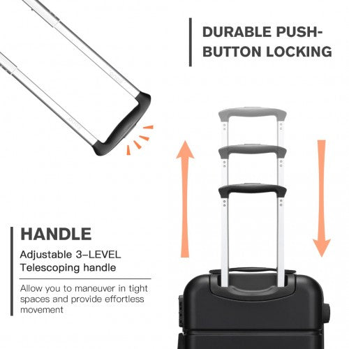 Kono 20 Inch Premium ABS Cabin Carry - On Suitcase with Secure Combination Lock for Effortless Travel - Black