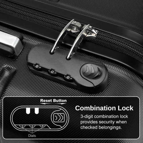 Kono 20 Inch Premium ABS Cabin Carry - On Suitcase with Secure Combination Lock for Effortless Travel - Black