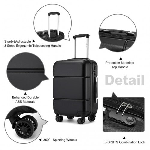 Kono 20 Inch Premium ABS Cabin Carry - On Suitcase with Secure Combination Lock for Effortless Travel - Black