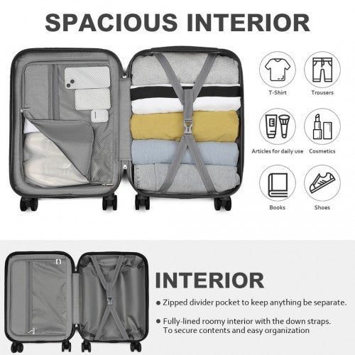 Kono 20 Inch Premium ABS Cabin Carry - On Suitcase with Secure Combination Lock for Effortless Travel - Grey and black