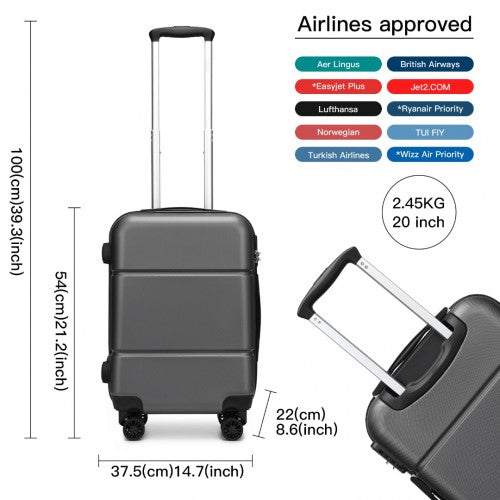 Kono 20 Inch Premium ABS Cabin Carry - On Suitcase with Secure Combination Lock for Effortless Travel - Grey and black