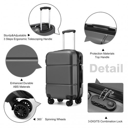 Kono 20 Inch Premium ABS Cabin Carry - On Suitcase with Secure Combination Lock for Effortless Travel - Grey and black