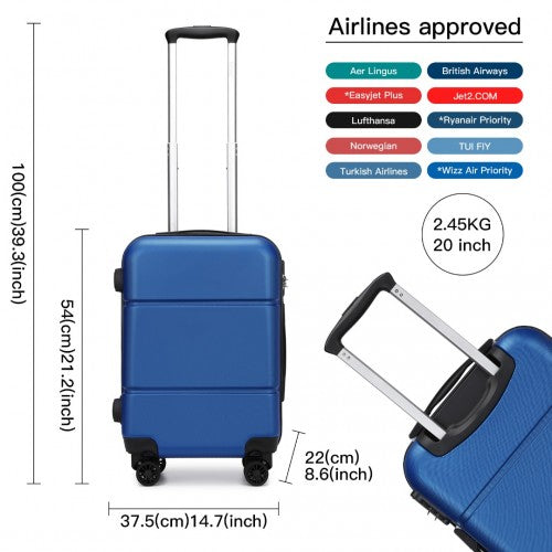 Kono 20 Inch Premium ABS Cabin Carry - On Suitcase with Secure Combination Lock for Effortless Travel - Navy and Black
