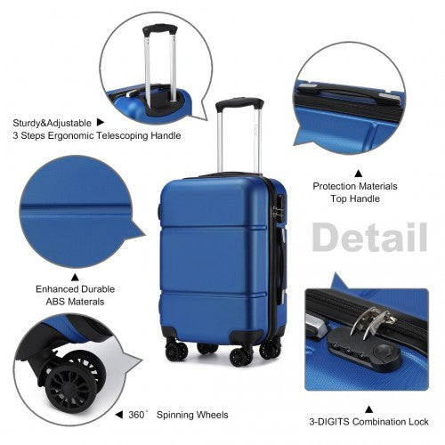 Kono 20 Inch Premium ABS Cabin Carry - On Suitcase with Secure Combination Lock for Effortless Travel - Navy and Black