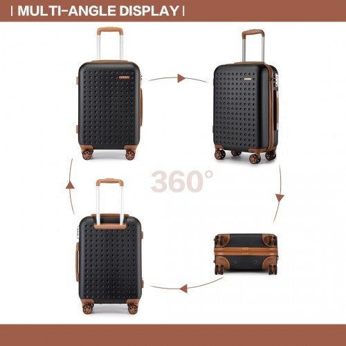 Kono Stylish ABS+PC 24 Inch Polka Dot Hard Shell Suitcase With TSA Lock - Black And Brown