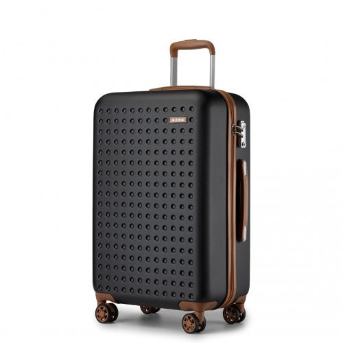 Kono Stylish ABS+PC 24 Inch Polka Dot Hard Shell Suitcase With TSA Lock - Black And Brown