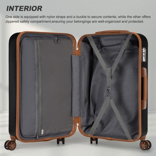 Kono Stylish ABS+PC 24 Inch Polka Dot Hard Shell Suitcase With TSA Lock - Black And Brown