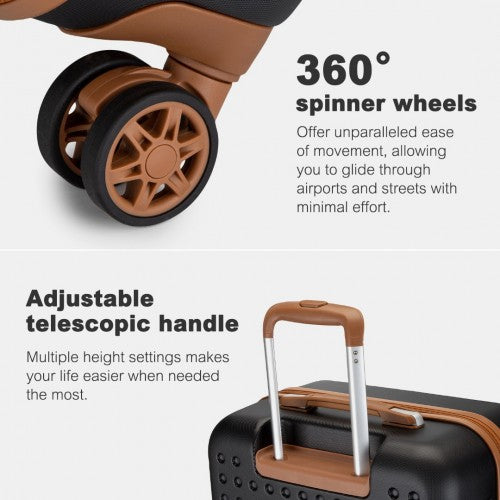 Kono Stylish ABS+PC 24 Inch Polka Dot Hard Shell Suitcase With TSA Lock - Black And Brown