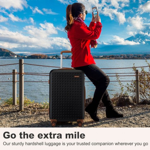 Kono Stylish ABS+PC 24 Inch Polka Dot Hard Shell Suitcase With TSA Lock - Black And Brown