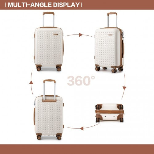 Kono Stylish ABS+PC 24 Inch Polka Dot Hard Shell Suitcase With TSA Lock - Cream And Brown