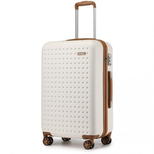 Kono Stylish ABS+PC 24 Inch Polka Dot Hard Shell Suitcase With TSA Lock - Cream And Brown