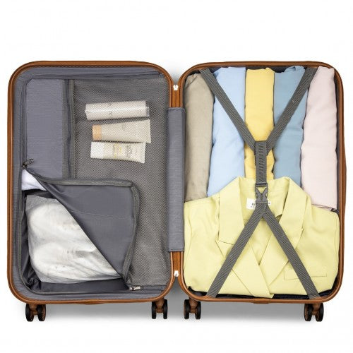 Kono Stylish ABS+PC 24 Inch Polka Dot Hard Shell Suitcase With TSA Lock - Cream And Brown