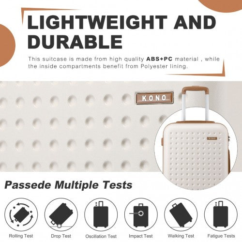 Kono Stylish ABS+PC 24 Inch Polka Dot Hard Shell Suitcase With TSA Lock - Cream And Brown