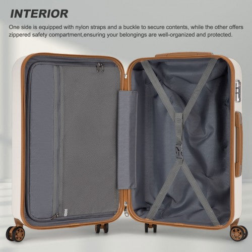 Kono Stylish ABS+PC 24 Inch Polka Dot Hard Shell Suitcase With TSA Lock - Cream And Brown