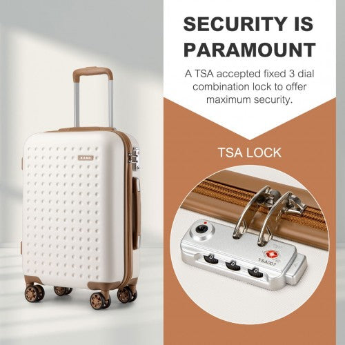 Kono Stylish ABS+PC 24 Inch Polka Dot Hard Shell Suitcase With TSA Lock - Cream And Brown