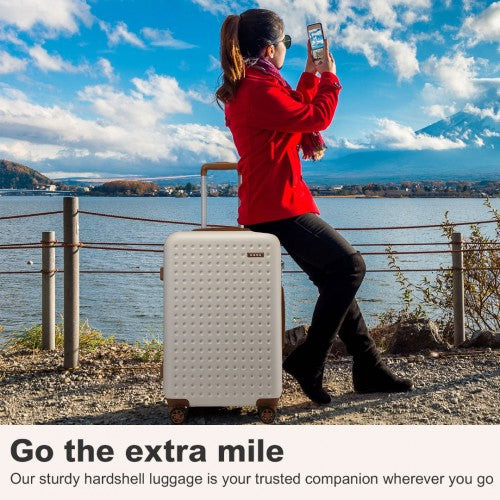 Kono Stylish ABS+PC 24 Inch Polka Dot Hard Shell Suitcase With TSA Lock - Cream And Brown