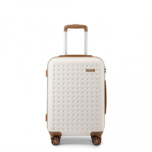 Kono Stylish ABS+PC 20 Inch Polka Dot Hard Shell Cabin Suitcase With TSA Lock - Cream And Brown