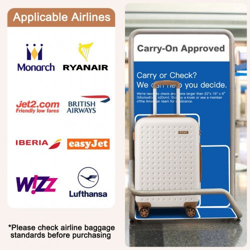 Kono Stylish ABS+PC 20 Inch Polka Dot Hard Shell Cabin Suitcase With TSA Lock - Cream And Brown