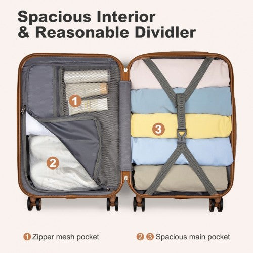 Kono Stylish ABS+PC 20 Inch Polka Dot Hard Shell Cabin Suitcase With TSA Lock - Cream And Brown